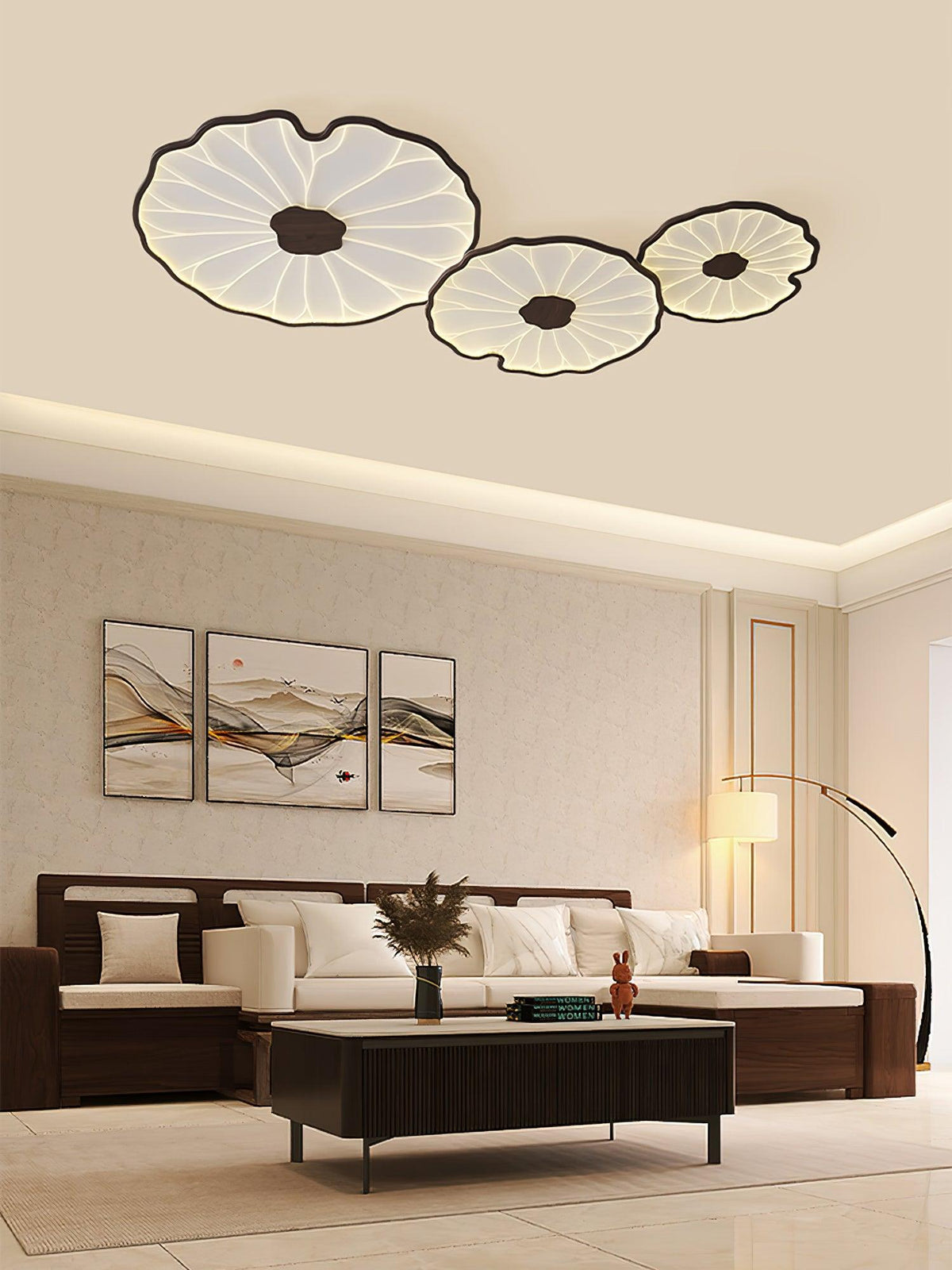 Lampa sufitowa Solara Lotus Leaf ze szkła w wykończeniu drewnianym