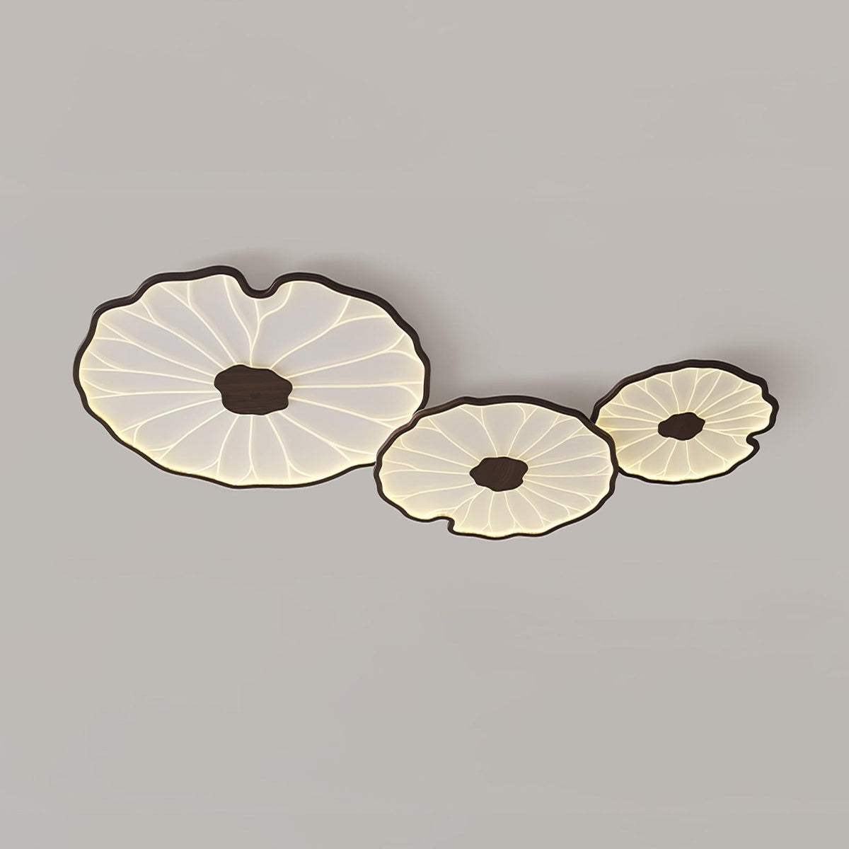 Lampa sufitowa Solara Lotus Leaf ze szkła w wykończeniu drewnianym