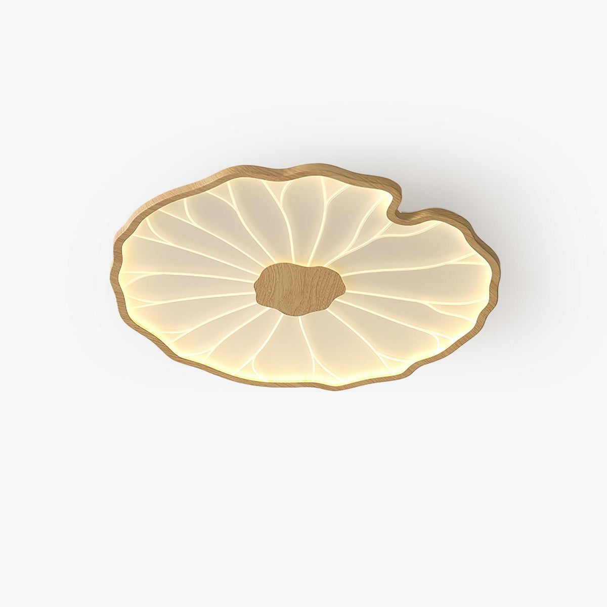 Lampa sufitowa Solara Lotus Leaf ze szkła w wykończeniu drewnianym