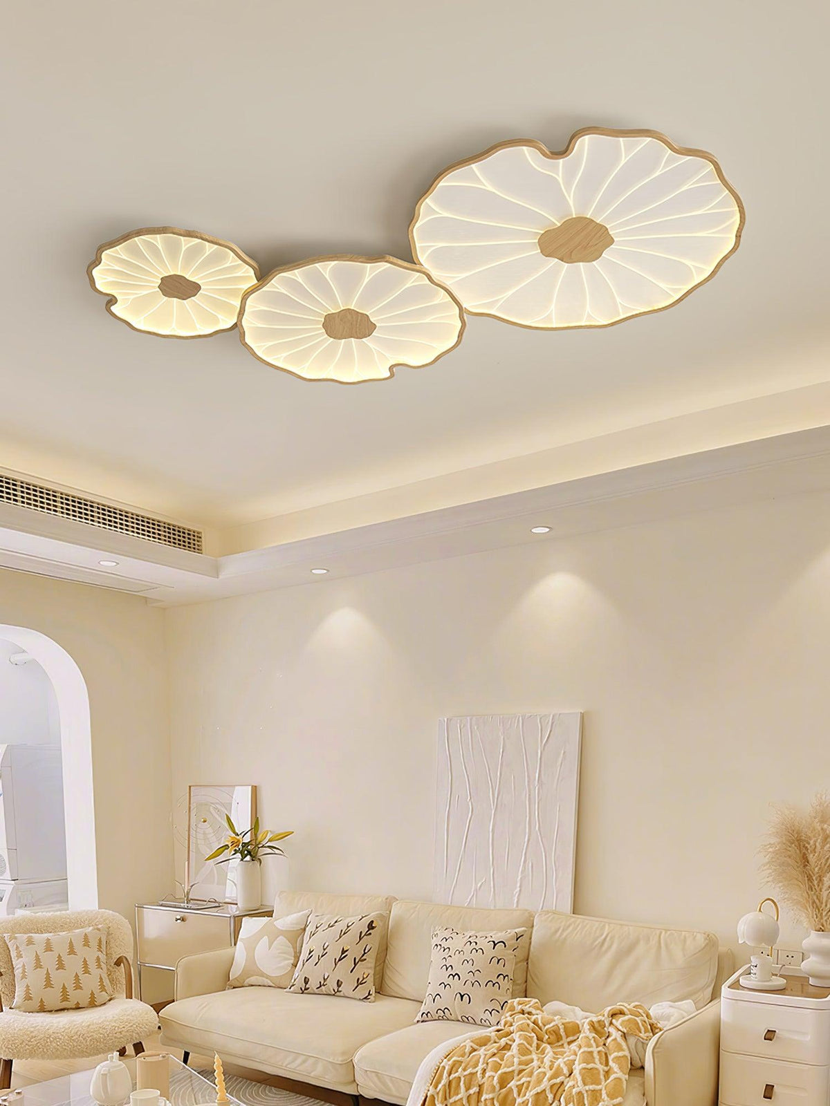 Lampa sufitowa Solara Lotus Leaf ze szkła w wykończeniu drewnianym