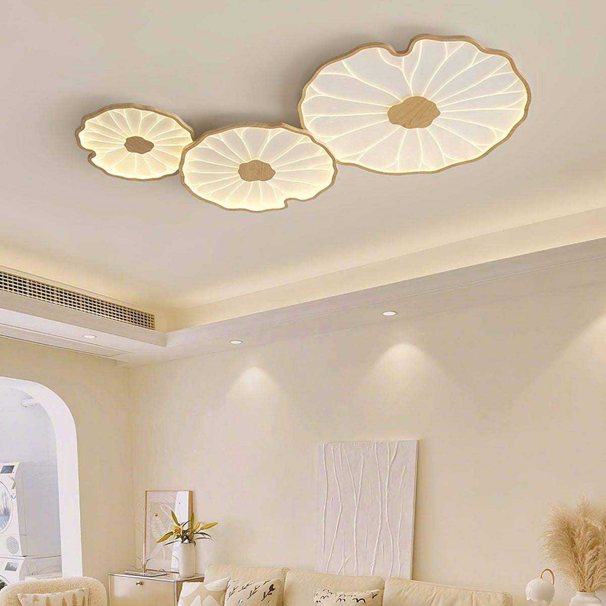 Lampa sufitowa Solara Lotus Leaf ze szkła w wykończeniu drewnianym