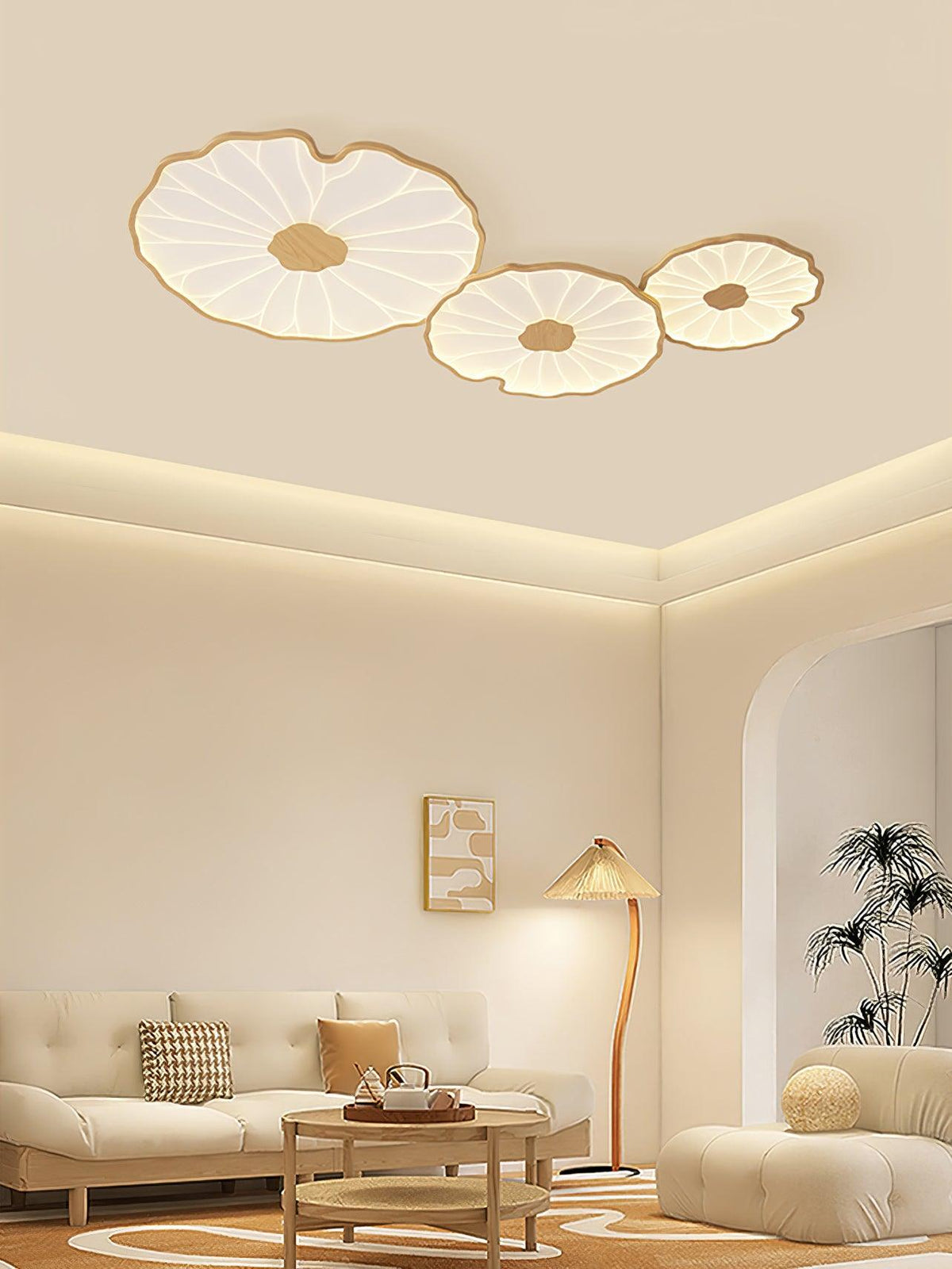 Lampa sufitowa Solara Lotus Leaf ze szkła w wykończeniu drewnianym