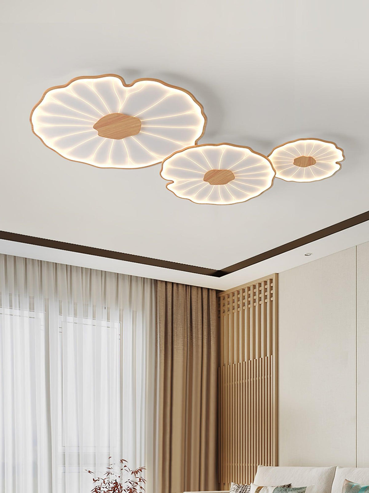 Lampa sufitowa Solara Lotus Leaf ze szkła w wykończeniu drewnianym