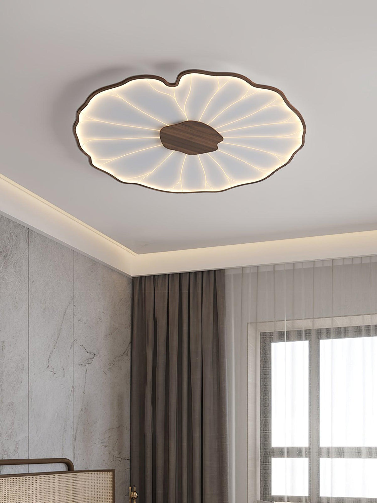 Lampa sufitowa Solara Lotus Leaf ze szkła w wykończeniu drewnianym