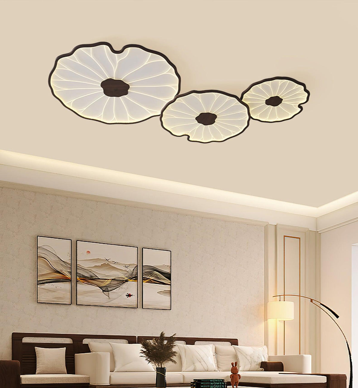 Lampa sufitowa Solara Lotus Leaf ze szkła w wykończeniu drewnianym