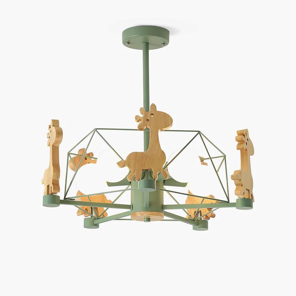 Rinelian żyrandol Lovely Deer Wooden w kolorze zielonym i naturalnym drewnie