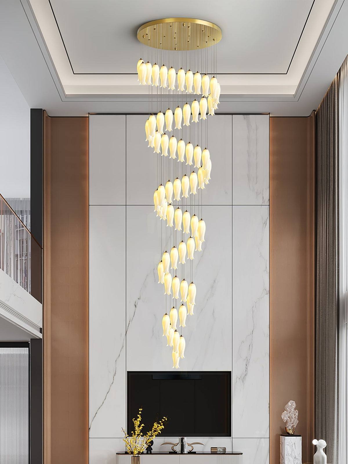 Sylirion żyrandol ze szkła Alabaster Brass