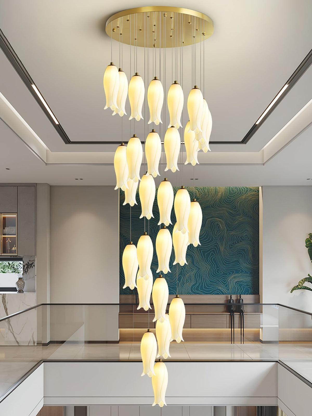 Sylirion żyrandol ze szkła Alabaster Brass