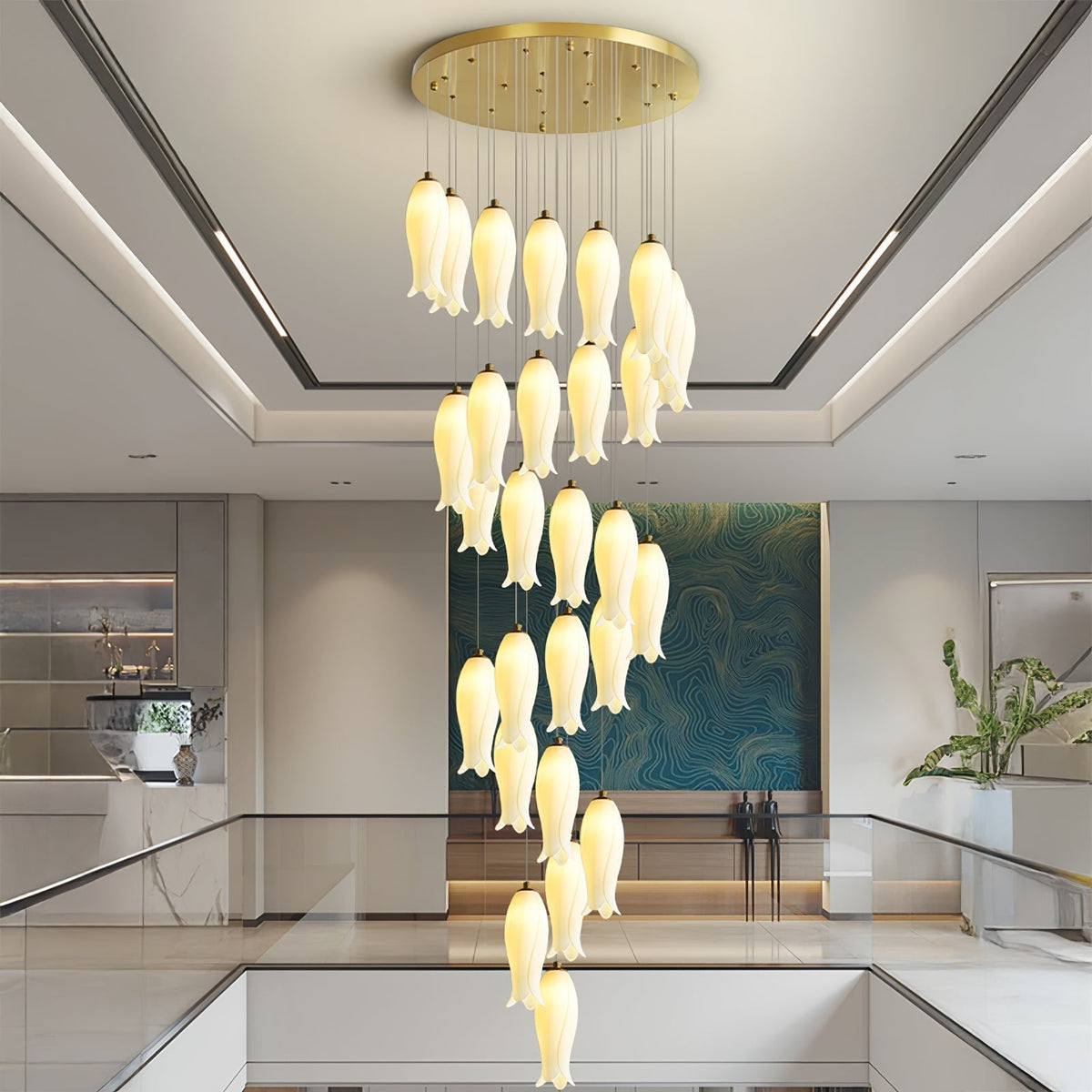Sylirion żyrandol ze szkła Alabaster Brass