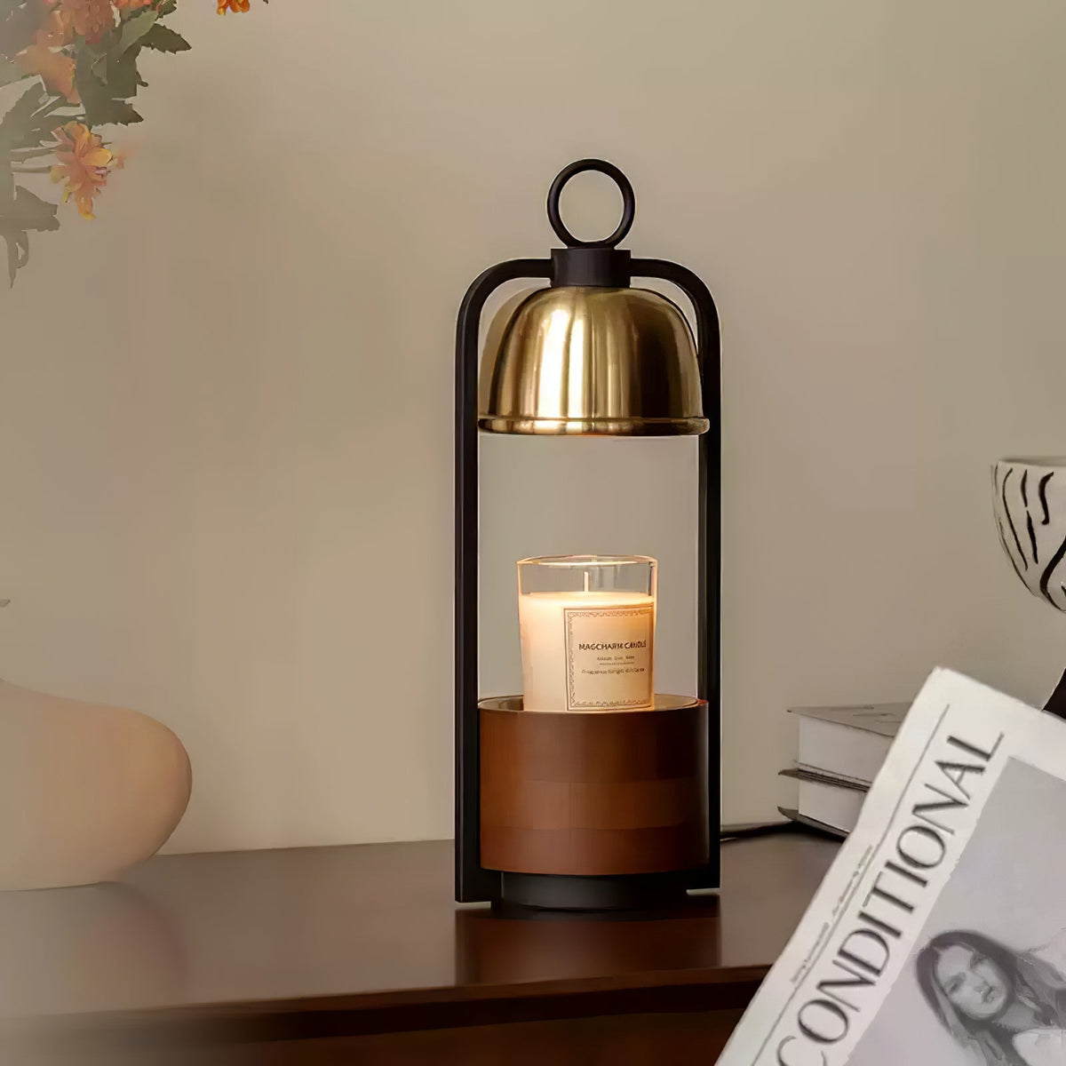 Lampa stołowa Rosa z drewna orzechowego