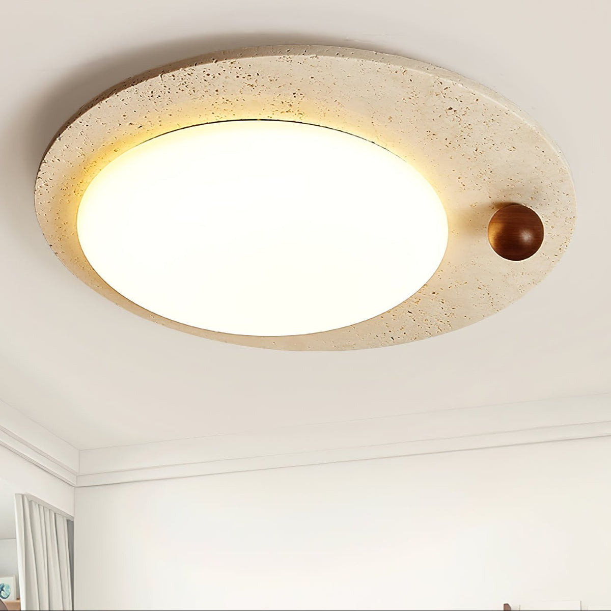 Aeolian okrągła lampa sufitowa z żółtym travertynem