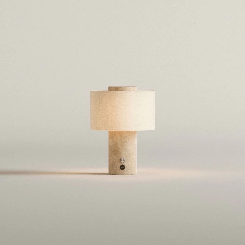 Kalwy cylindryczna lampa stołowa z travertynu w kolorze żółtym