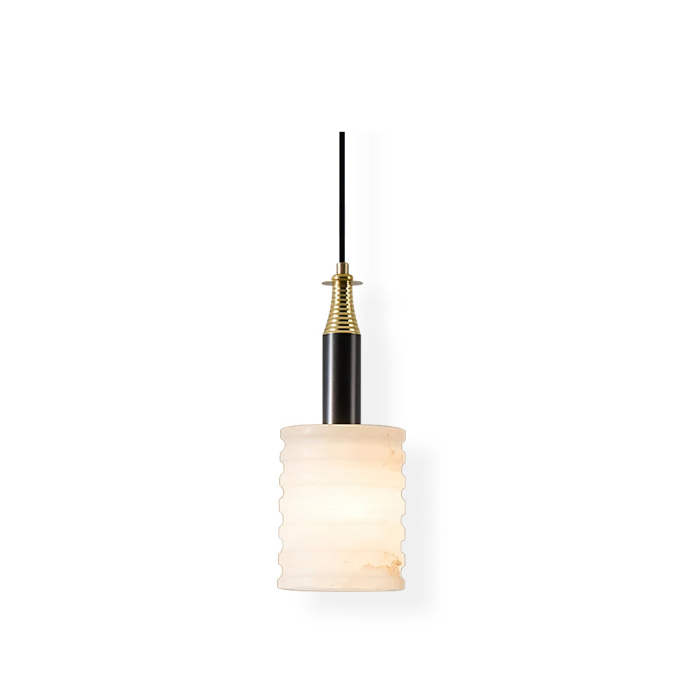 Alabaster lampa wisząca z cylindrem żebrowanym