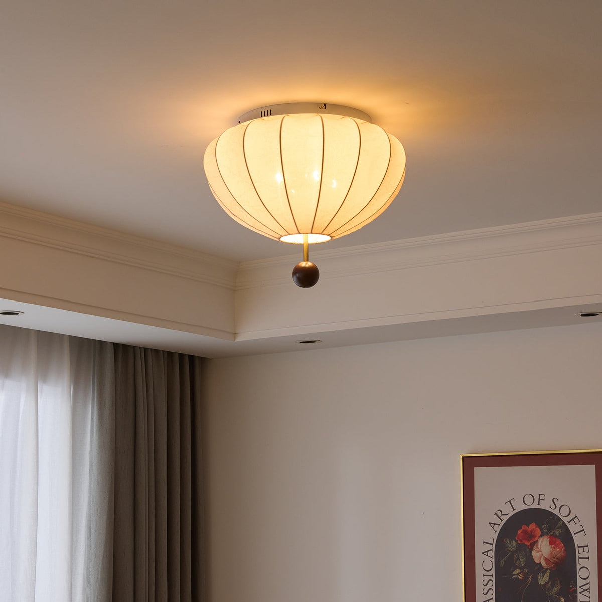 Rinelora lampa sufitowa drewno tkanina latarnia