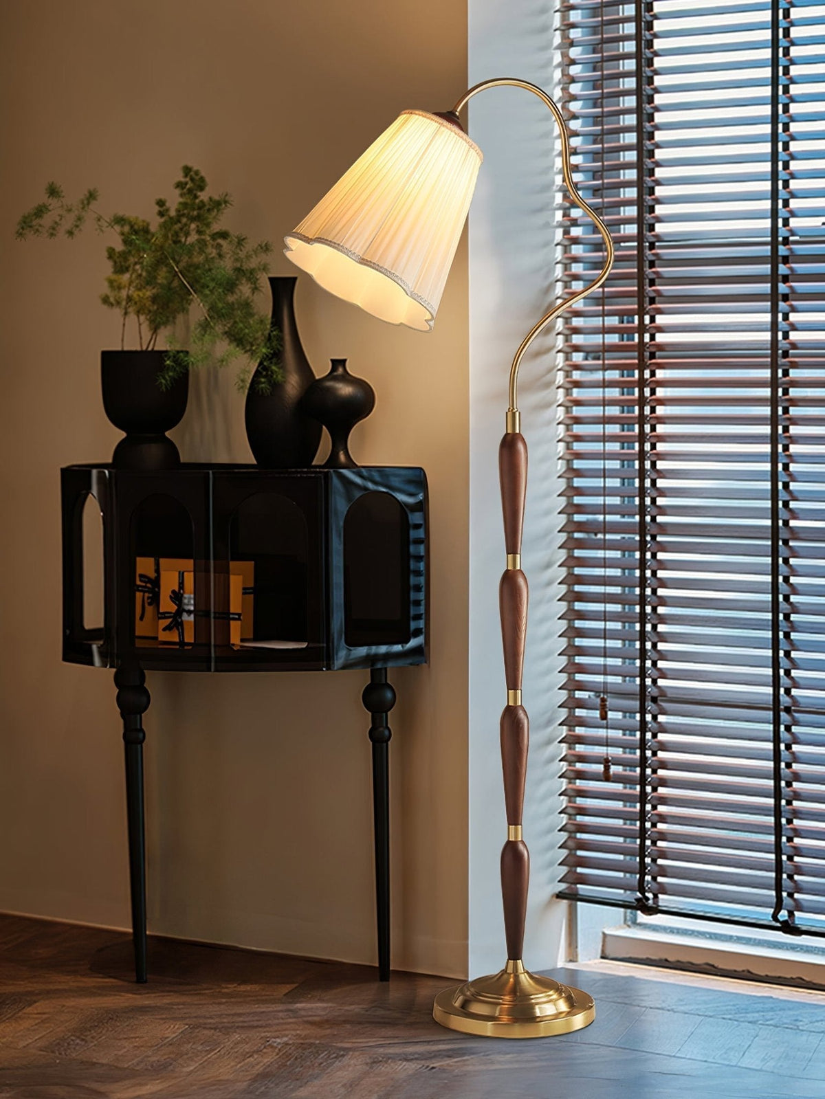 Foster vintage lampa stojąca z drewna