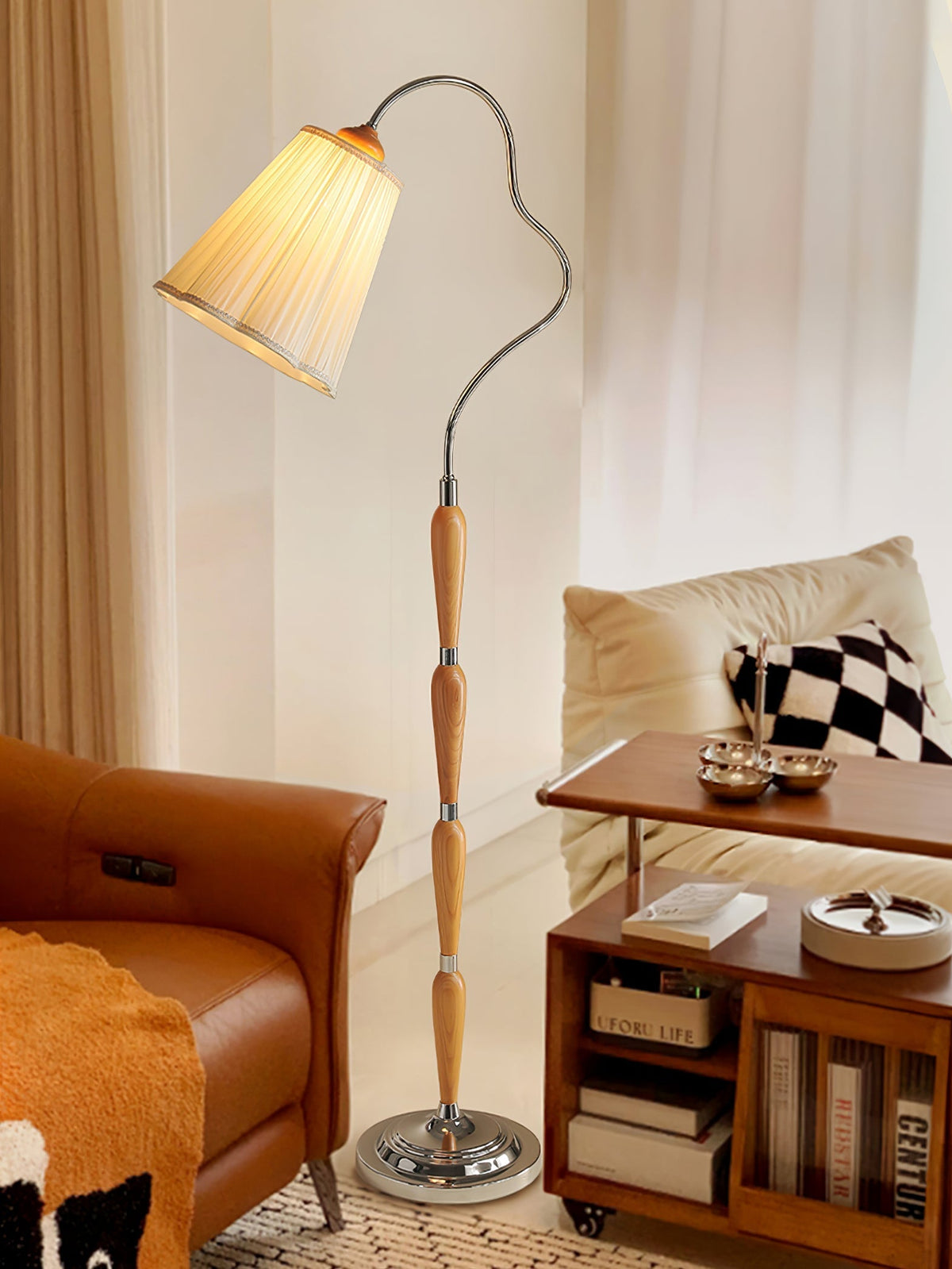 Foster vintage lampa stojąca z drewna