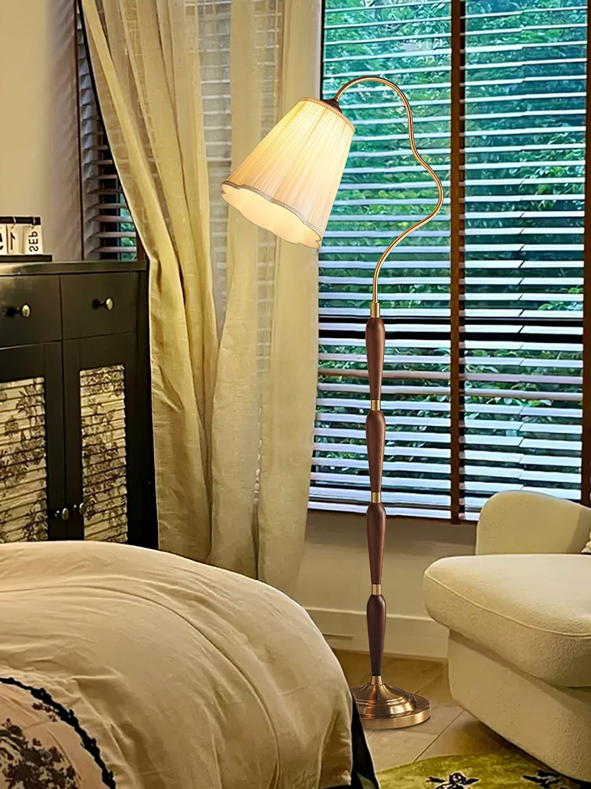 Foster vintage lampa stojąca z drewna