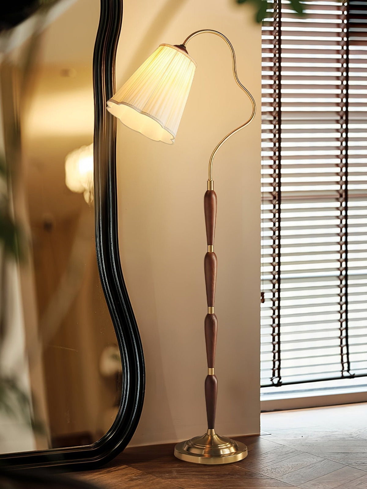 Foster vintage lampa stojąca z drewna