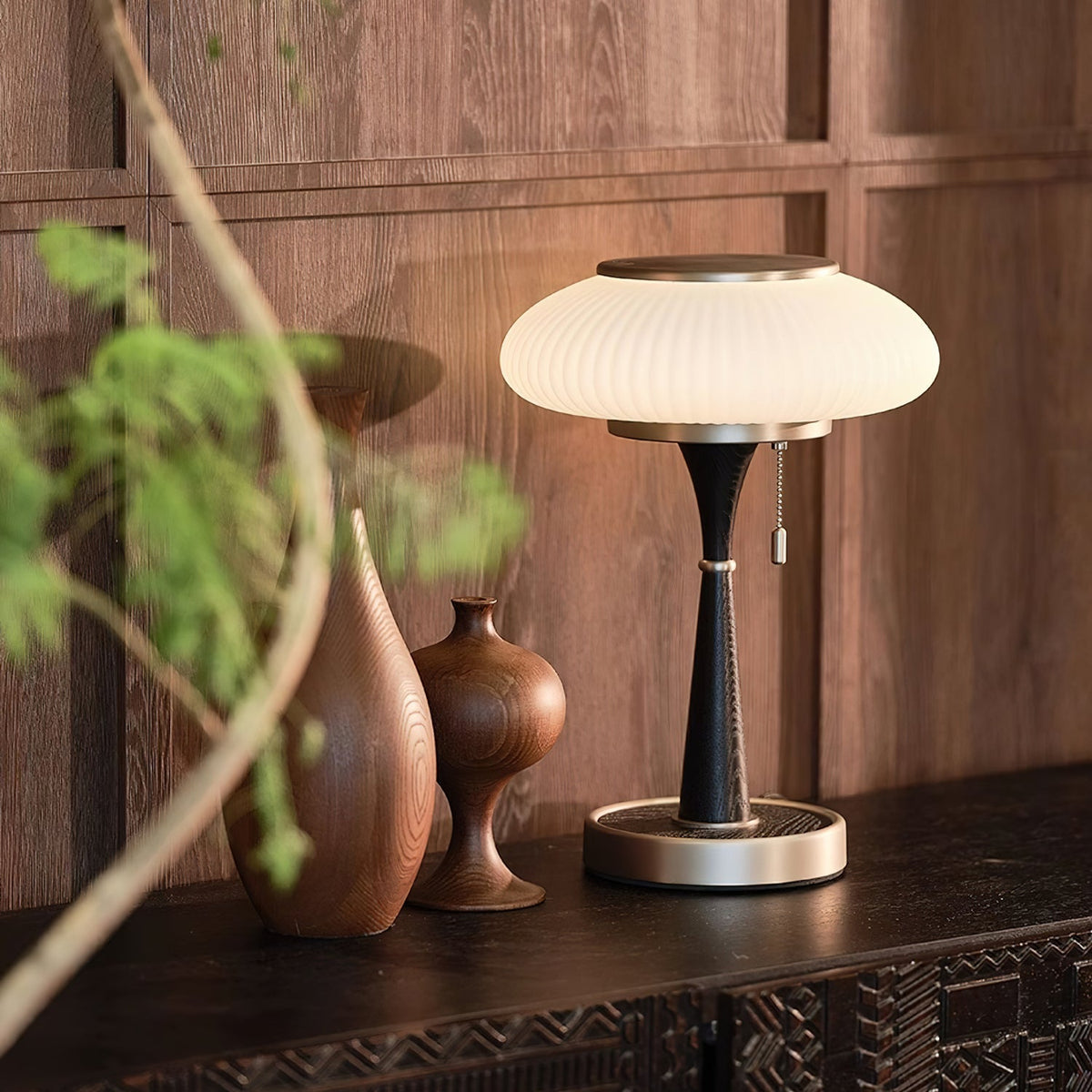 Lampa stołowa Vevelo drewniana retro