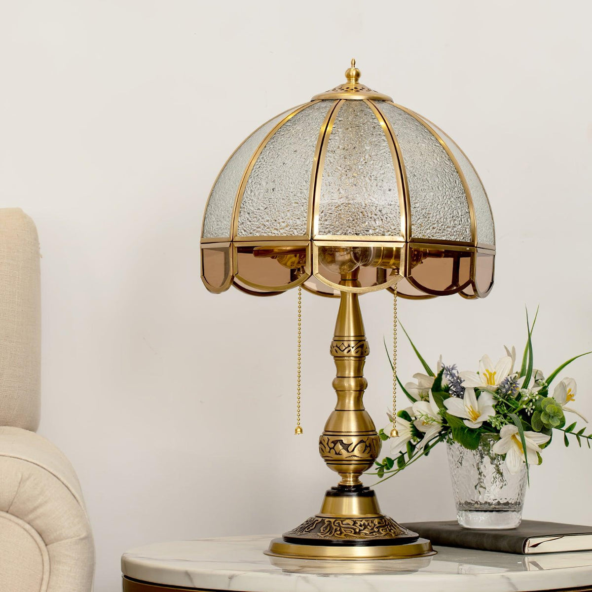 Brillix mosiężna lampa stołowa ze szkła