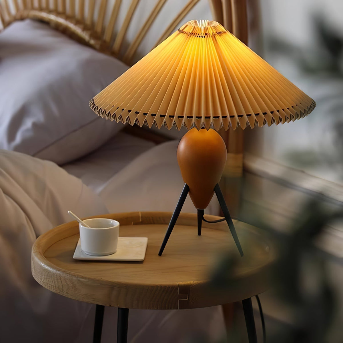 Elyse retro lampa stołowa z drewna i płótna