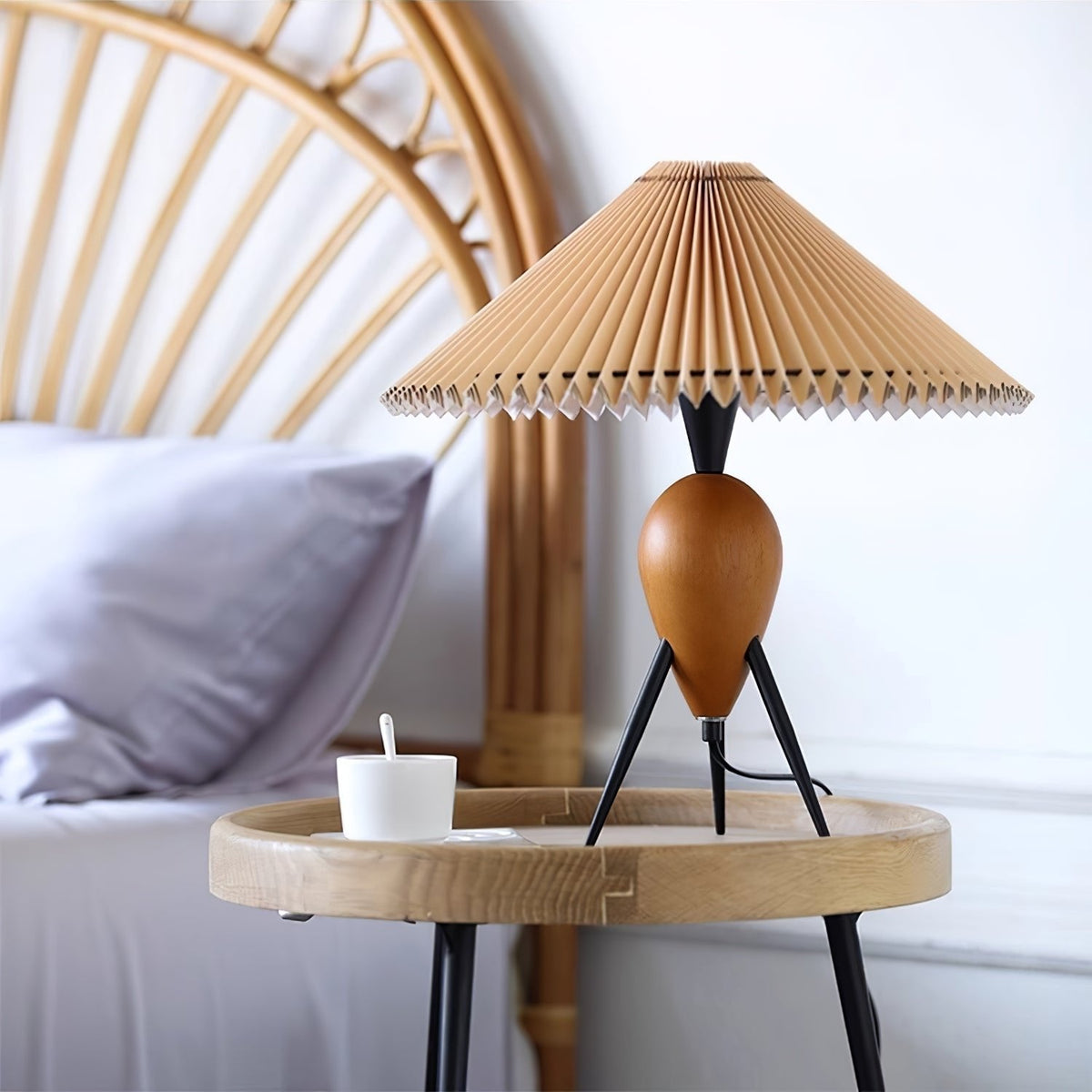 Elyse retro lampa stołowa z drewna i płótna