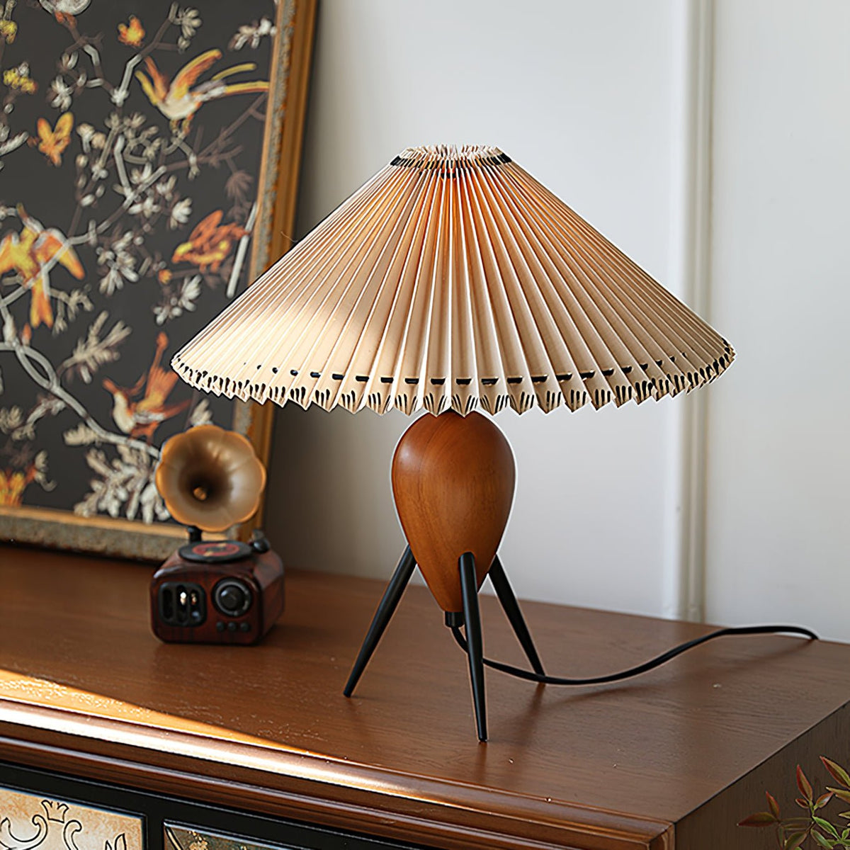 Elyse retro lampa stołowa z drewna i płótna