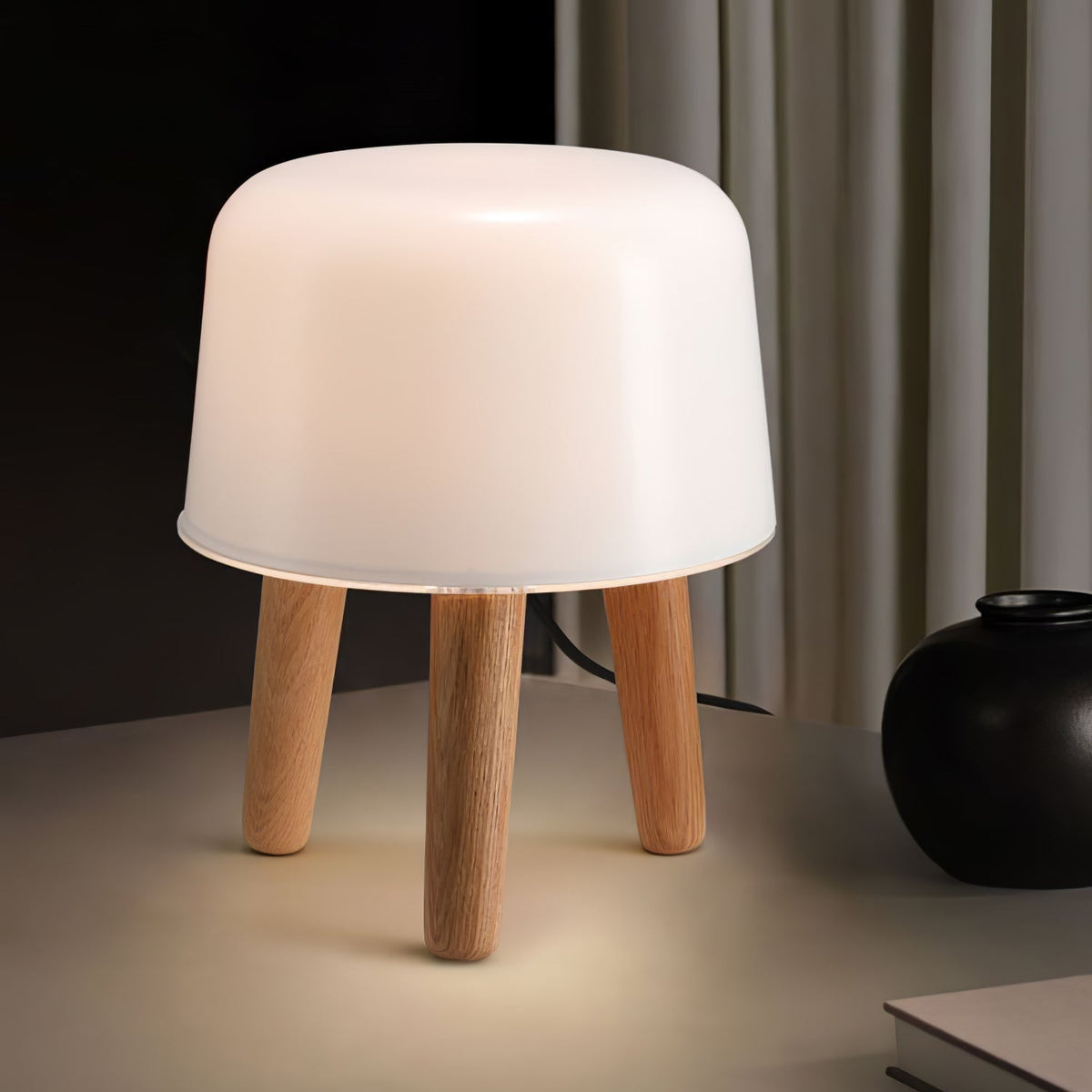 GlowPod lampa stołowa ze szkła i drewna w kolorze naturalnym & biała