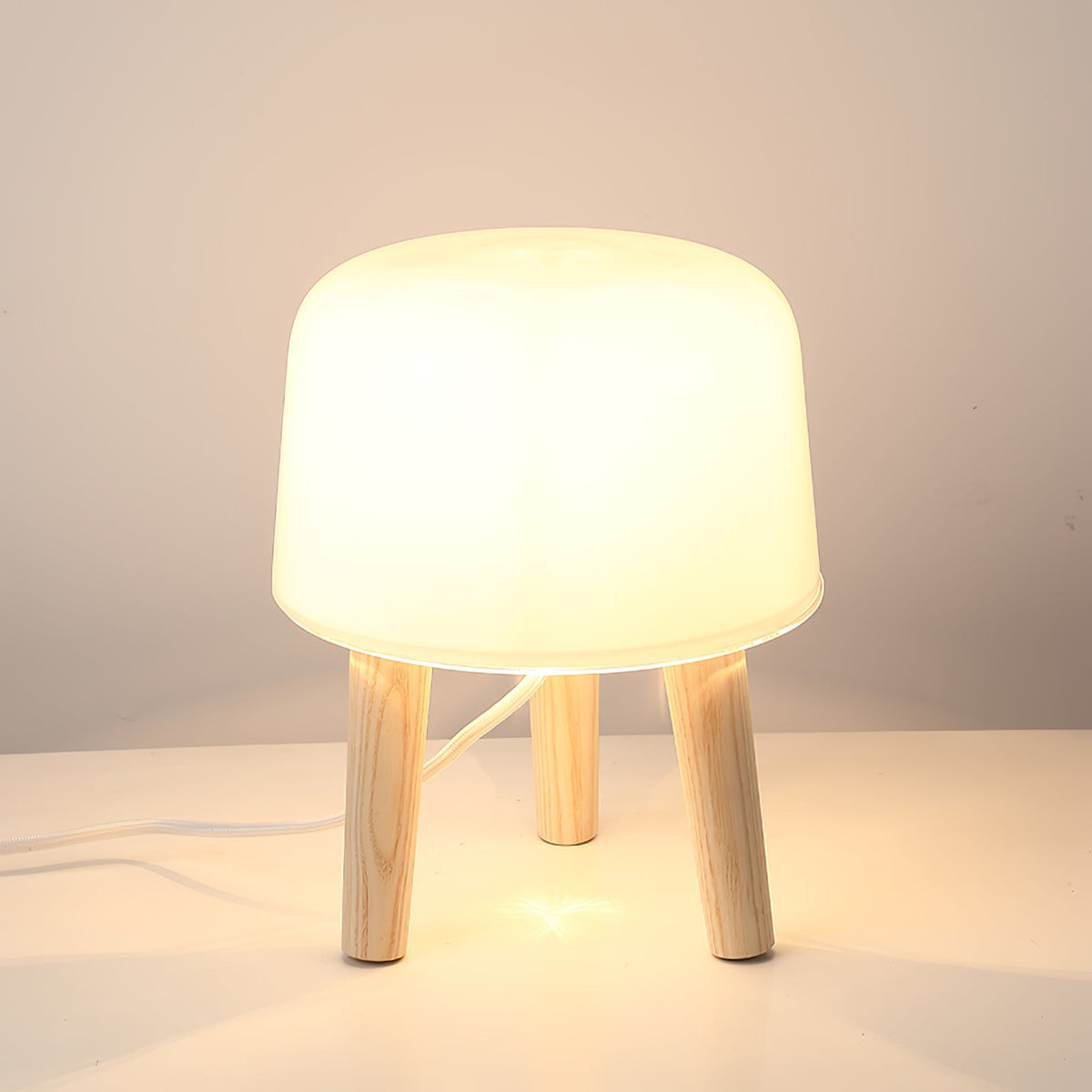 GlowPod lampa stołowa ze szkła i drewna w kolorze naturalnym & biała