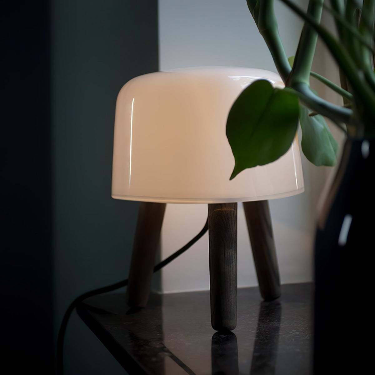 GlowPod lampa stołowa ze szkła i drewna w kolorze naturalnym & biała
