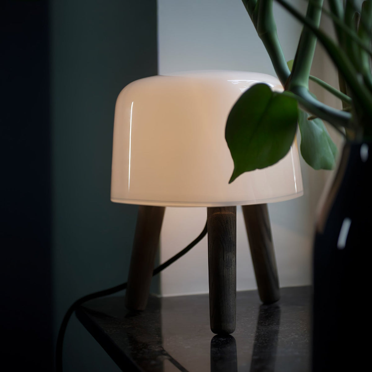 GlowPod lampa stołowa ze szkła i drewna w kolorze naturalnym & biała