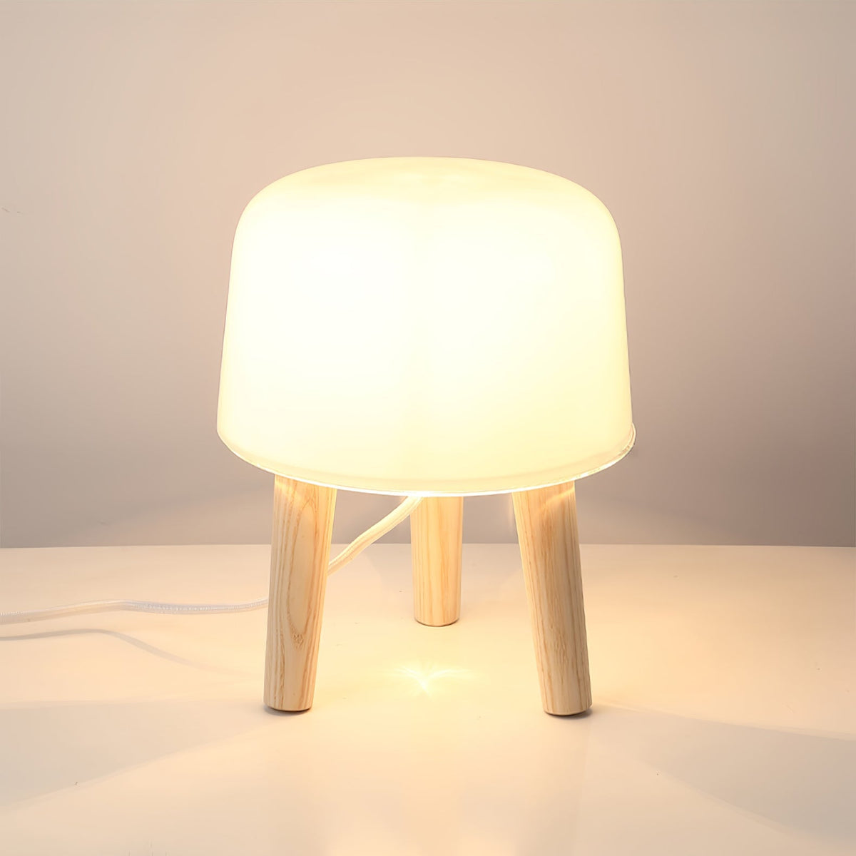GlowPod lampa stołowa ze szkła i drewna w kolorze naturalnym & biała