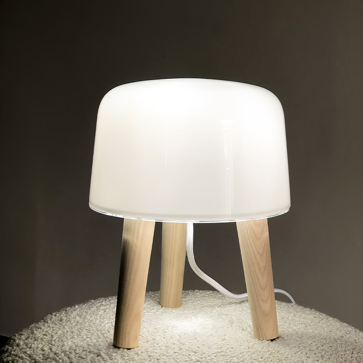 GlowPod lampa stołowa ze szkła i drewna w kolorze naturalnym & biała