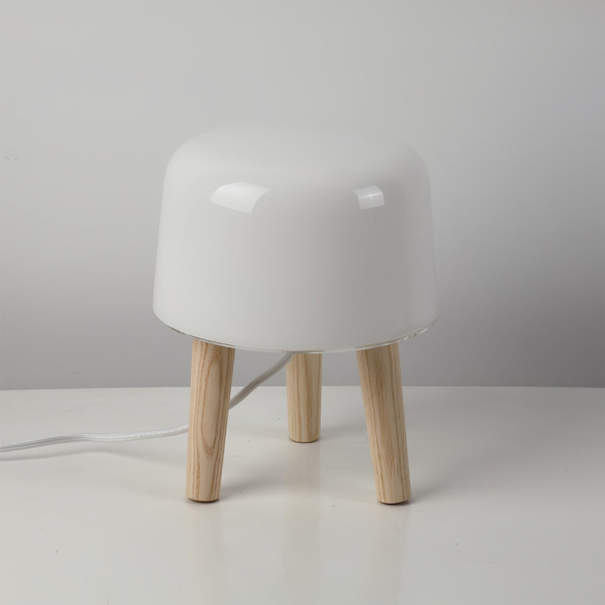 GlowPod lampa stołowa ze szkła i drewna w kolorze naturalnym & biała