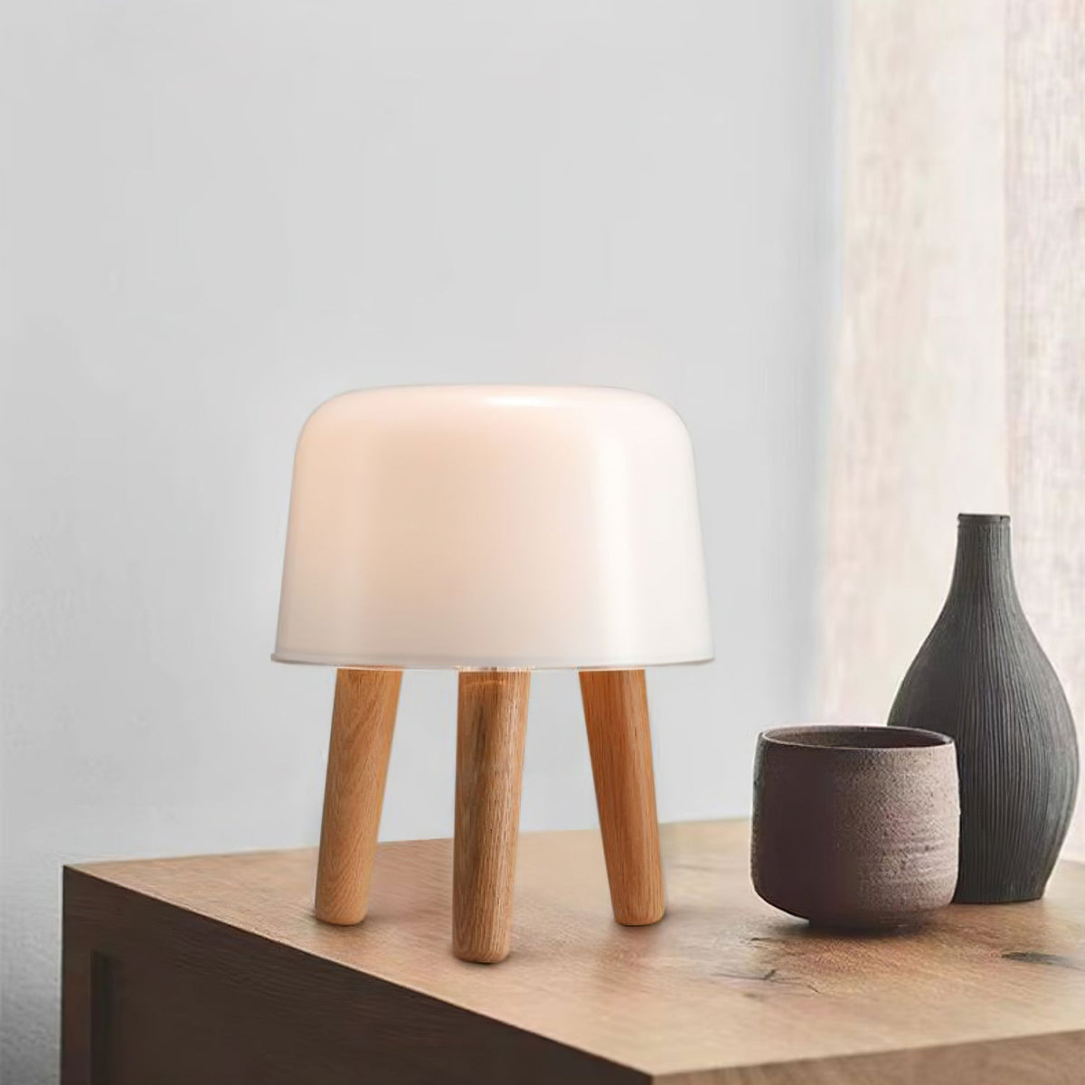 GlowPod lampa stołowa ze szkła i drewna w kolorze naturalnym & biała