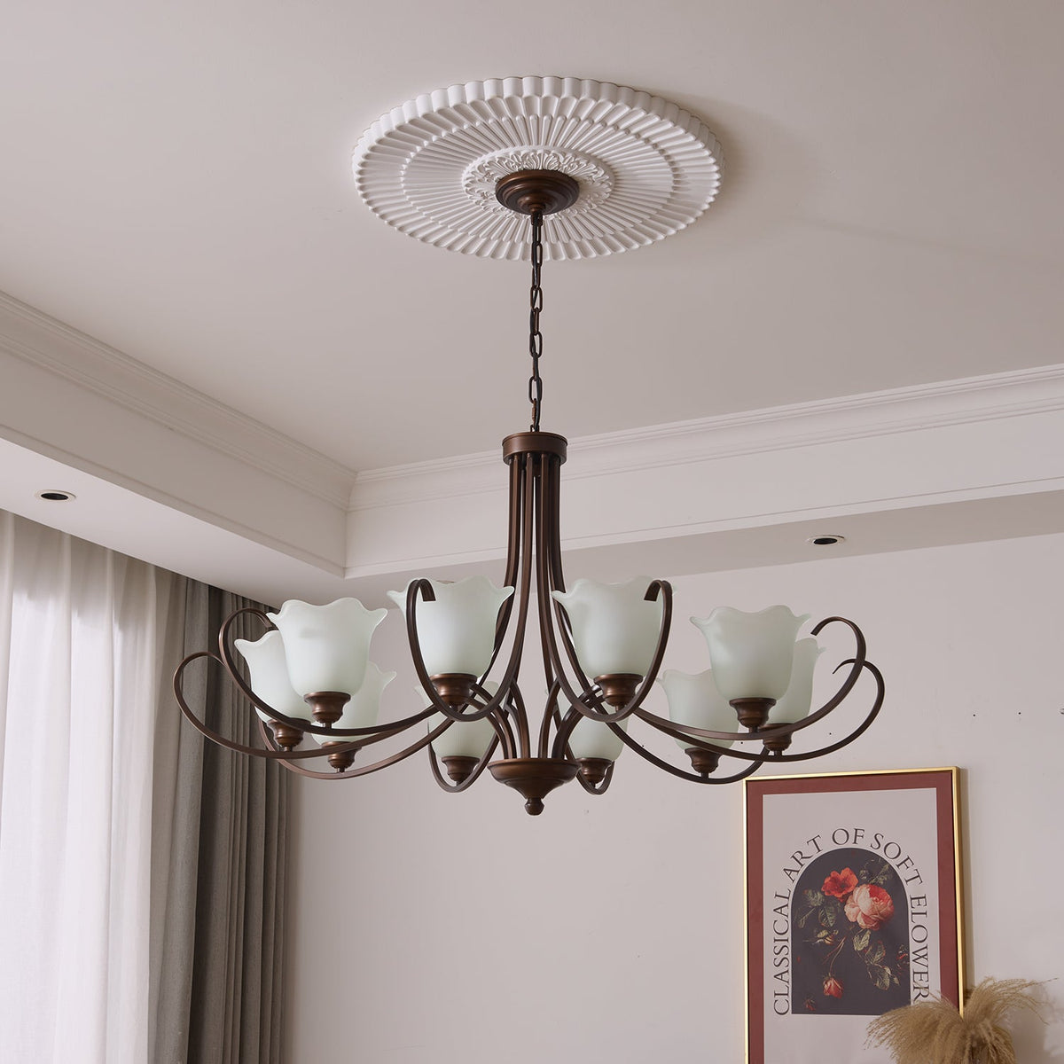 Nydorisra Elegance Vintage Floral żyrandol ze szkła