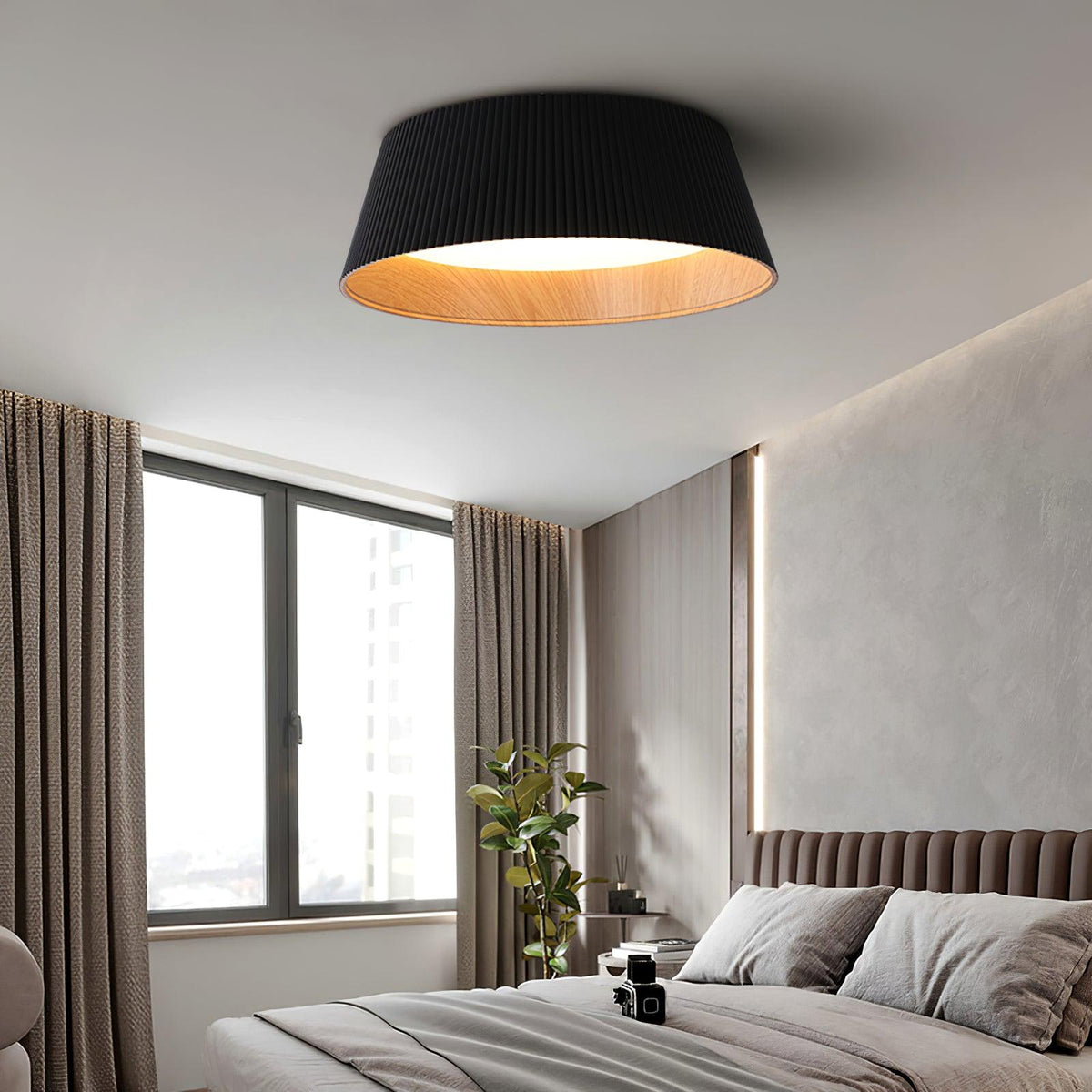 Rineia lampa sufitowa w kształcie bębna z żebrami drewniana elegancka nowoczesna