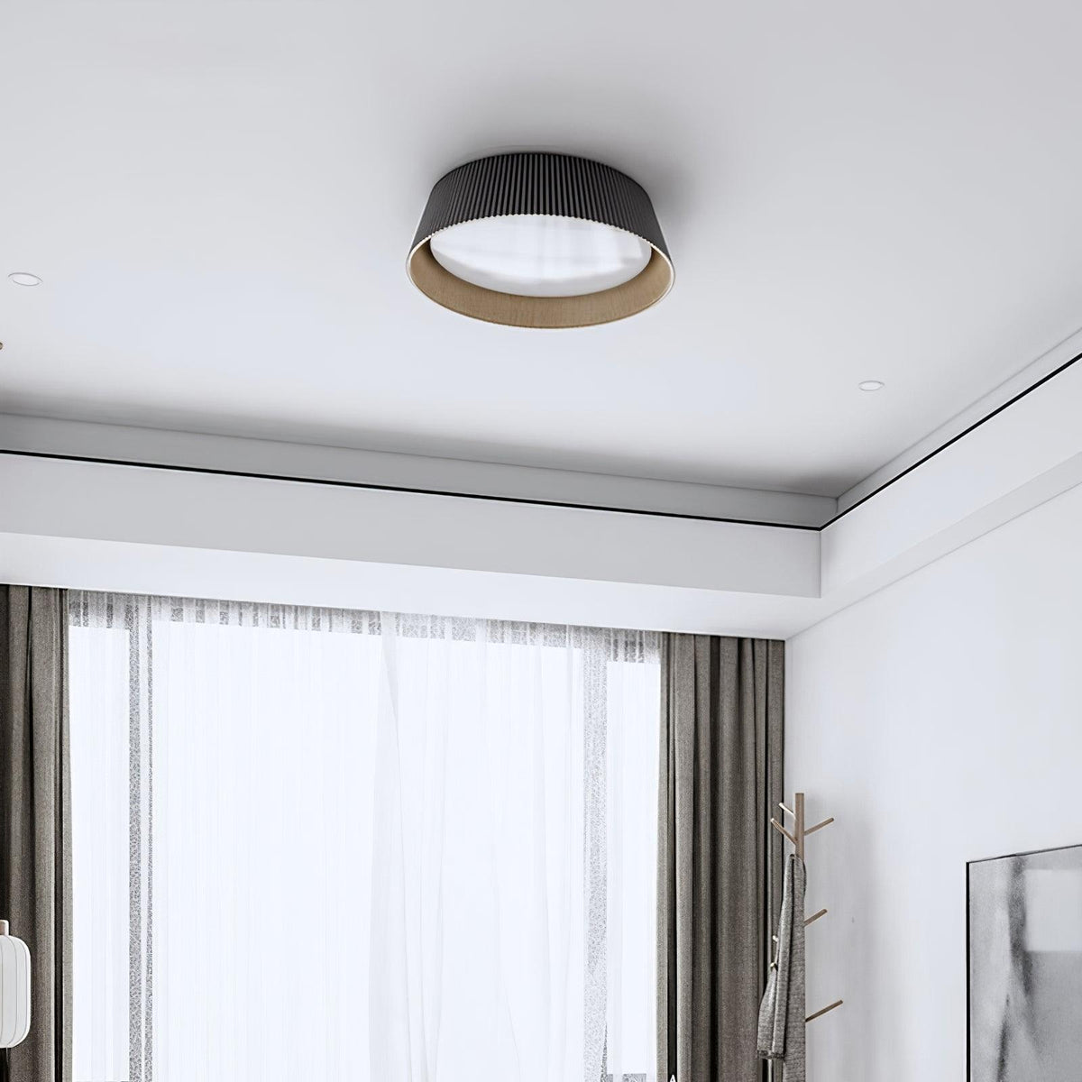 Rineia lampa sufitowa w kształcie bębna z żebrami drewniana elegancka nowoczesna