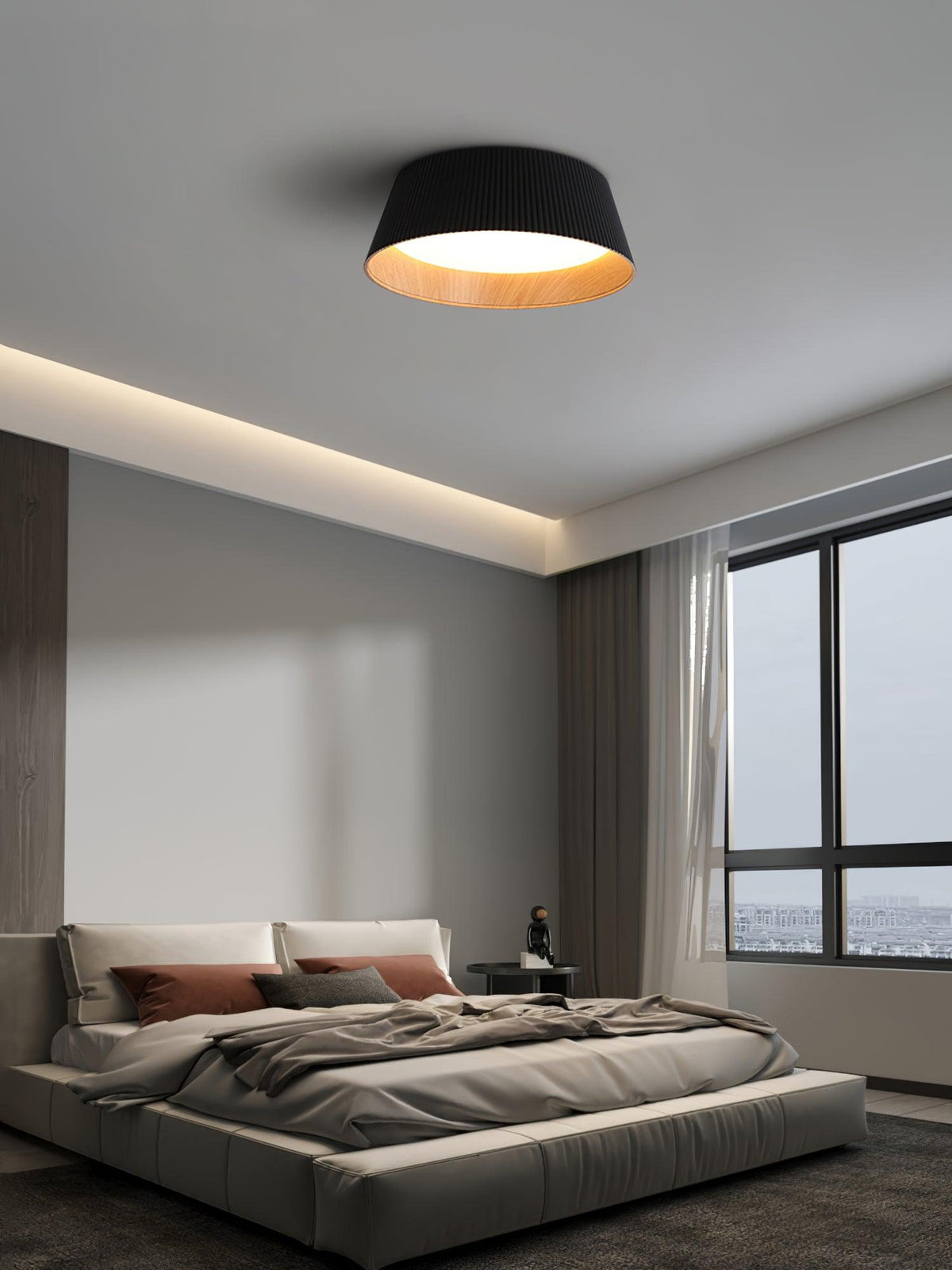 Rineia lampa sufitowa w kształcie bębna z żebrami drewniana elegancka nowoczesna