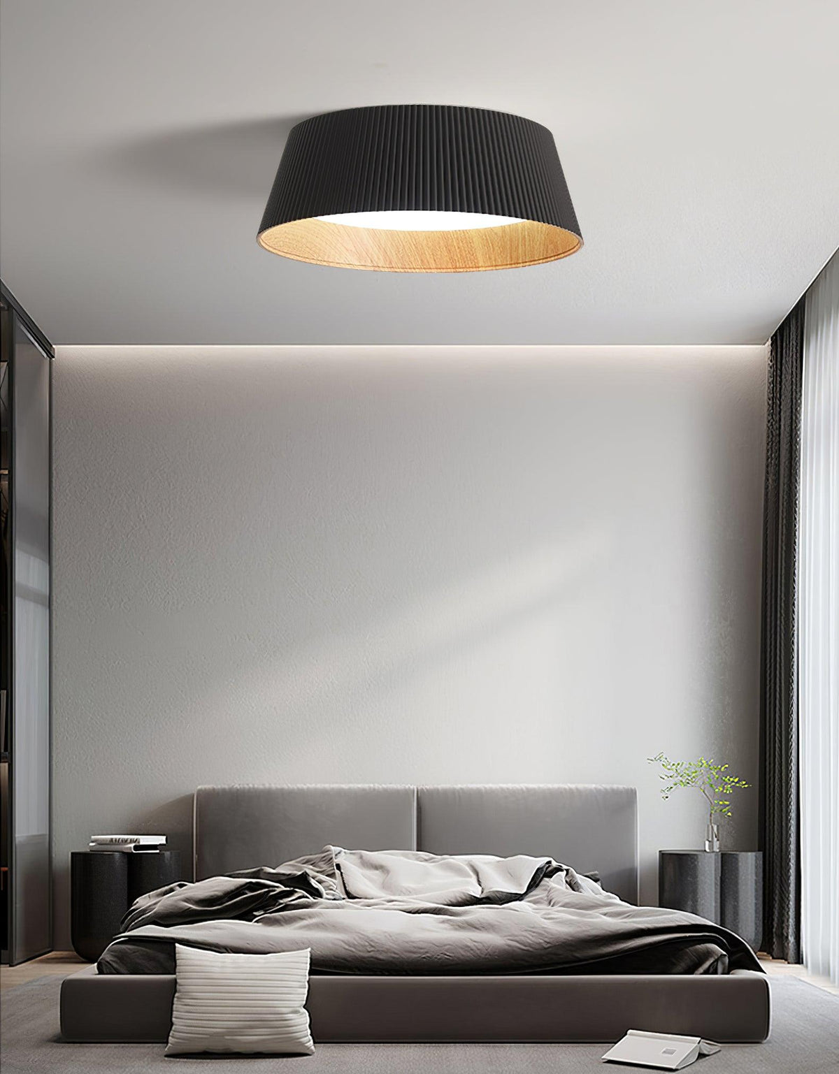 Rineia lampa sufitowa w kształcie bębna z żebrami drewniana elegancka nowoczesna