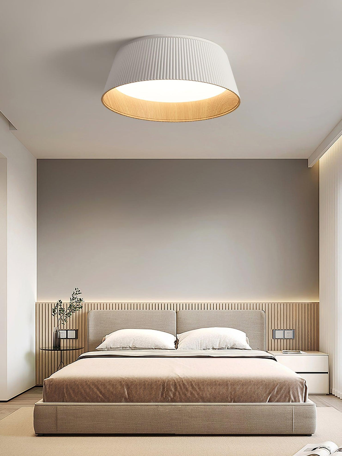 Rineia lampa sufitowa w kształcie bębna z żebrami drewniana elegancka nowoczesna