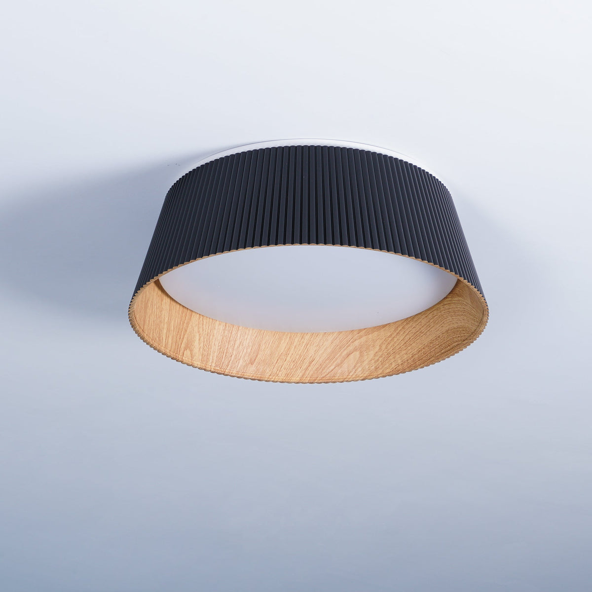 Rineia lampa sufitowa w kształcie bębna z żebrami drewniana elegancka nowoczesna