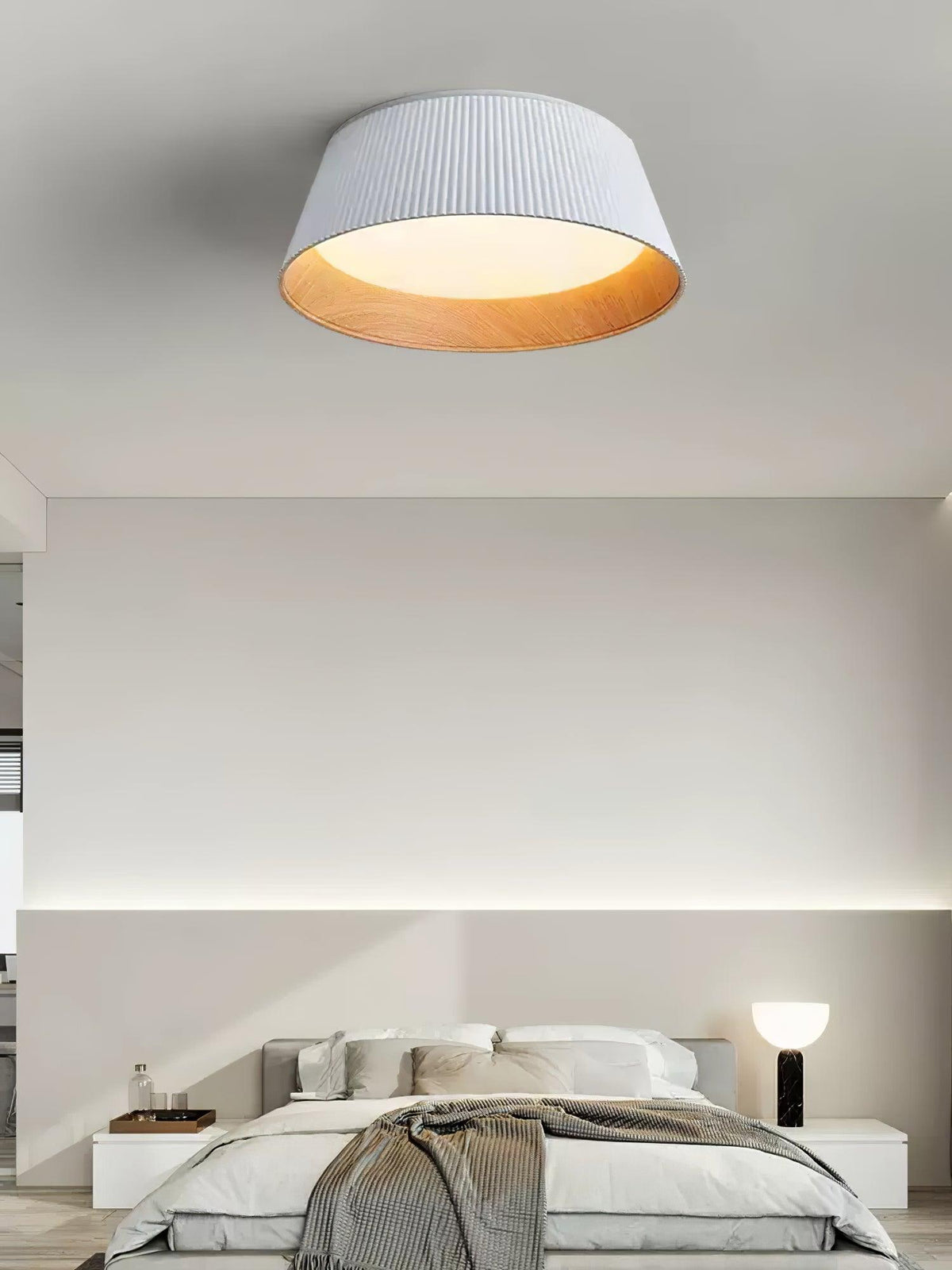 Rineia lampa sufitowa w kształcie bębna z żebrami drewniana elegancka nowoczesna