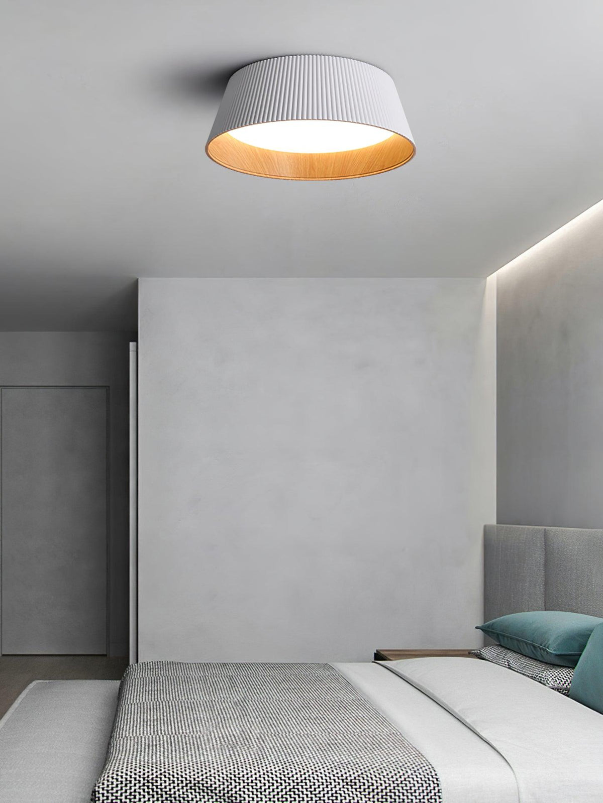Rineia lampa sufitowa w kształcie bębna z żebrami drewniana elegancka nowoczesna