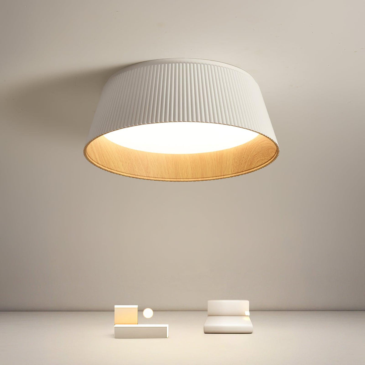Rineia lampa sufitowa w kształcie bębna z żebrami drewniana elegancka nowoczesna