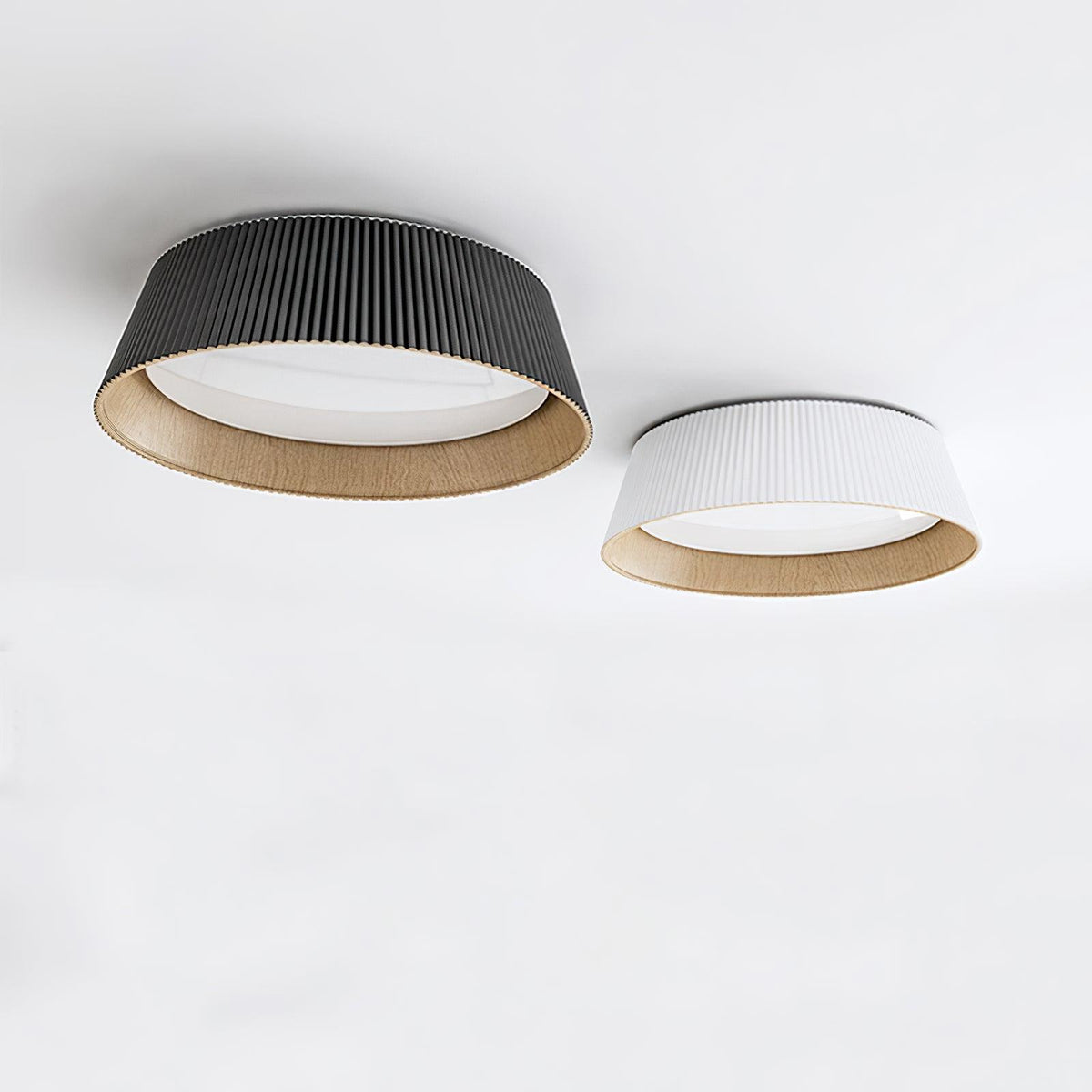 Rineia lampa sufitowa w kształcie bębna z żebrami drewniana elegancka nowoczesna