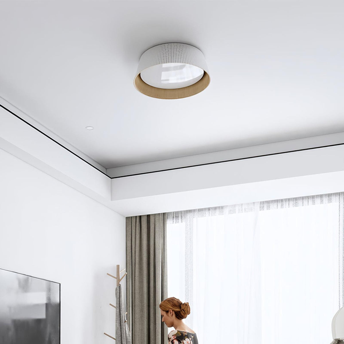 Rineia lampa sufitowa w kształcie bębna z żebrami drewniana elegancka nowoczesna