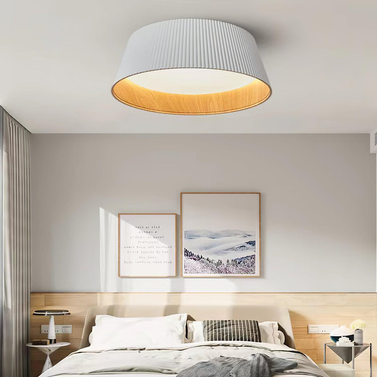 Rineia lampa sufitowa w kształcie bębna z żebrami drewniana elegancka nowoczesna