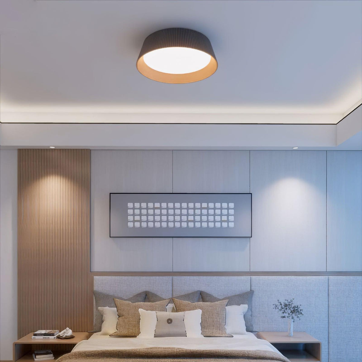 Rineia lampa sufitowa w kształcie bębna z żebrami drewniana elegancka nowoczesna