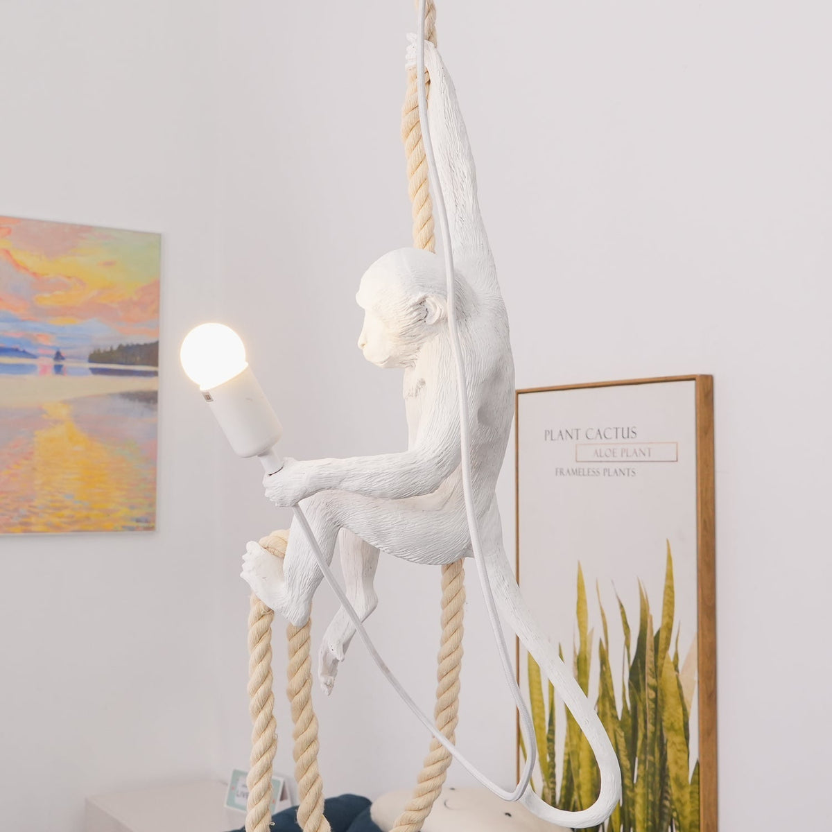 Epiran artystyczna lampa wisząca z płóciennego sznurka w kolorze białym